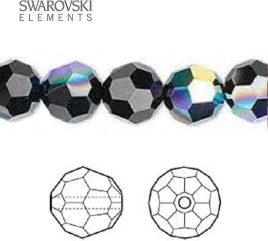 Swarovski Elements, 12 stuks Swarovski ronde kralen, 10mm, jet AB, (5000)