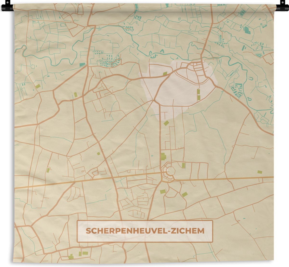 Wandkleed - Wanddoek - Plattegrond - Kaart - Stadskaart - Vintage - Scherpenheuvel-Zichem - 180x180 cm - Wandtapijt