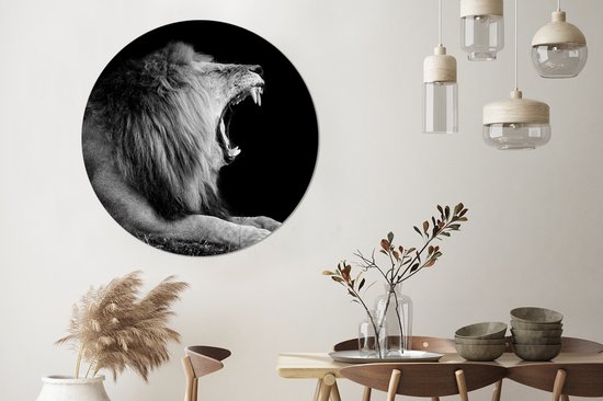 WallCircle - Wall Circle - Wall Circle Indoor - Lion - Zwart - Wit - Animal - 120x120 cm - Décoration murale - Peintures Ronds XXL