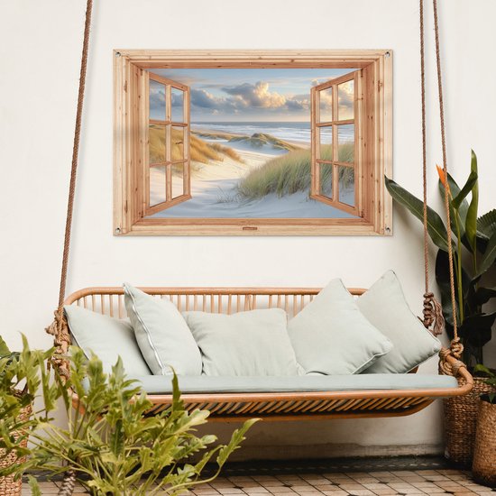 Tuinposter 120x80 cm Doorkijk - Strand - Zee - Duinen - Zand - Water