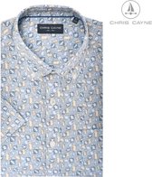 Chris Cayne heren overhemd - blouse heren - 1228 - wit/blauw/beige print - korte mouwen - maat XL