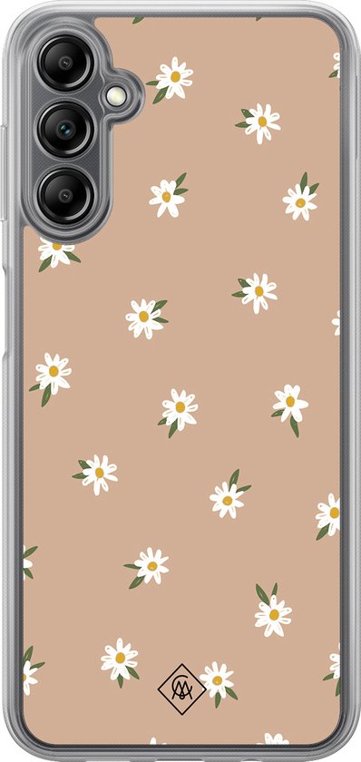 Coque silicone Samsung Galaxy A14 5G - Douces marguerites - Coque hybride 2 en 1 Casimoda® - Antichoc - Fleurs - Bords relevés - Marron/beige, Transparente