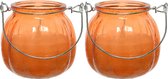 Decoris citronella kaarsen - 2x - in gekleurd glas - 15 branduren - 8 cm - oranje