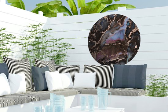 Tuincirkel Marmer - Goud - Rosé - 60x60 cm - Ronde Tuinposter - Buiten