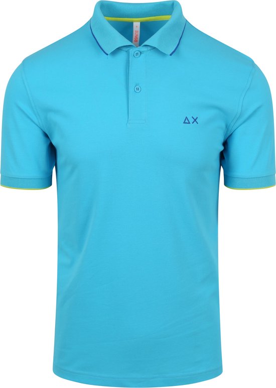 Sun68 - Poloshirt Small Stripe Collar Lichtblauw - Modern-fit - Heren Poloshirt Maat 3XL