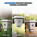 Drie manieren om de "Vulpes Goods Repeller" te bevestigen: met statief in de grond, hangend, of staand op tafel.