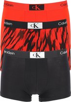 Calvin Klein heren boxers normale lengte (3-pack) - tijgerstreep - zwart - rood - Maat: M