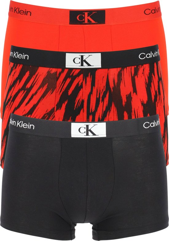 Calvin Klein heren boxers normale lengte (3-pack) - tijgerstreep - zwart - rood - Maat: M