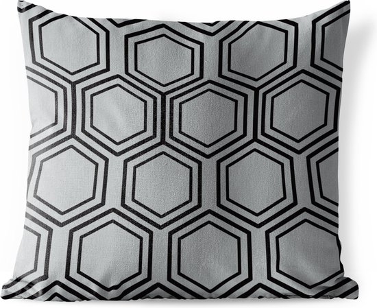 Sierkussen Buiten - Patronen - Lijn - Hexagon - 60x60 cm - Weerbestendig
