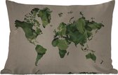 Buitenkussens - Tuin - Wereldkaart met een patroon van bladeren op een zandkleurige achtergrond - 60x40 cm