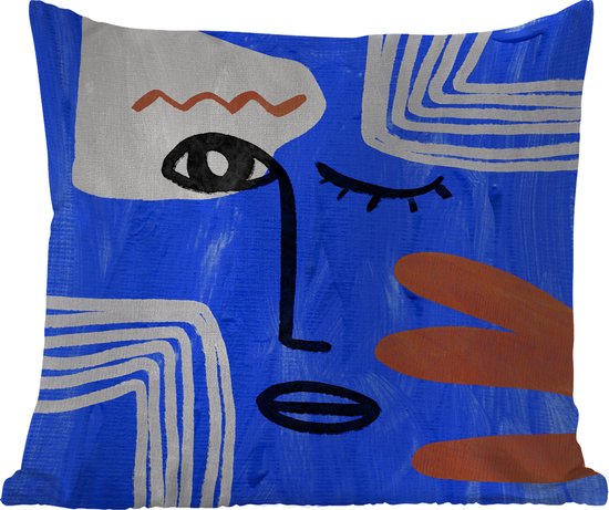 Tuinkussen - Portret - Blauw - Abstract - 40x40 cm - Weerbestendig