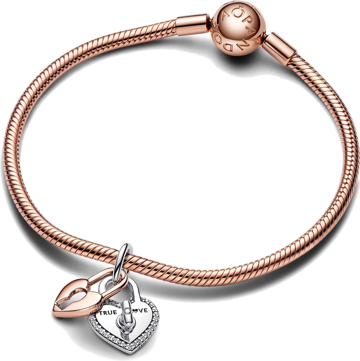 Pandora Moments Tweekleurige draaibare dubbele hangende bedel hartvormig hangslot Dames Bedel Zilver Roségoudkleurig Zilverkleurig 783079C01 — cadeau in Sieraden - foto 6