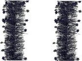 4x stuks zwarte sterren kerstslingers 10 cm breed x 270 cm kerstversiering - Guirlandes folie lametta - Zwarte kerstboom versieringen