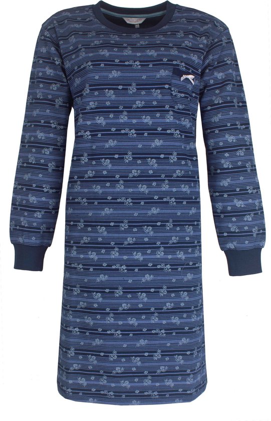 Tenderness Dames Nachthemd - Fleece - Bloemetjes - Donker Blauw - Maat XL