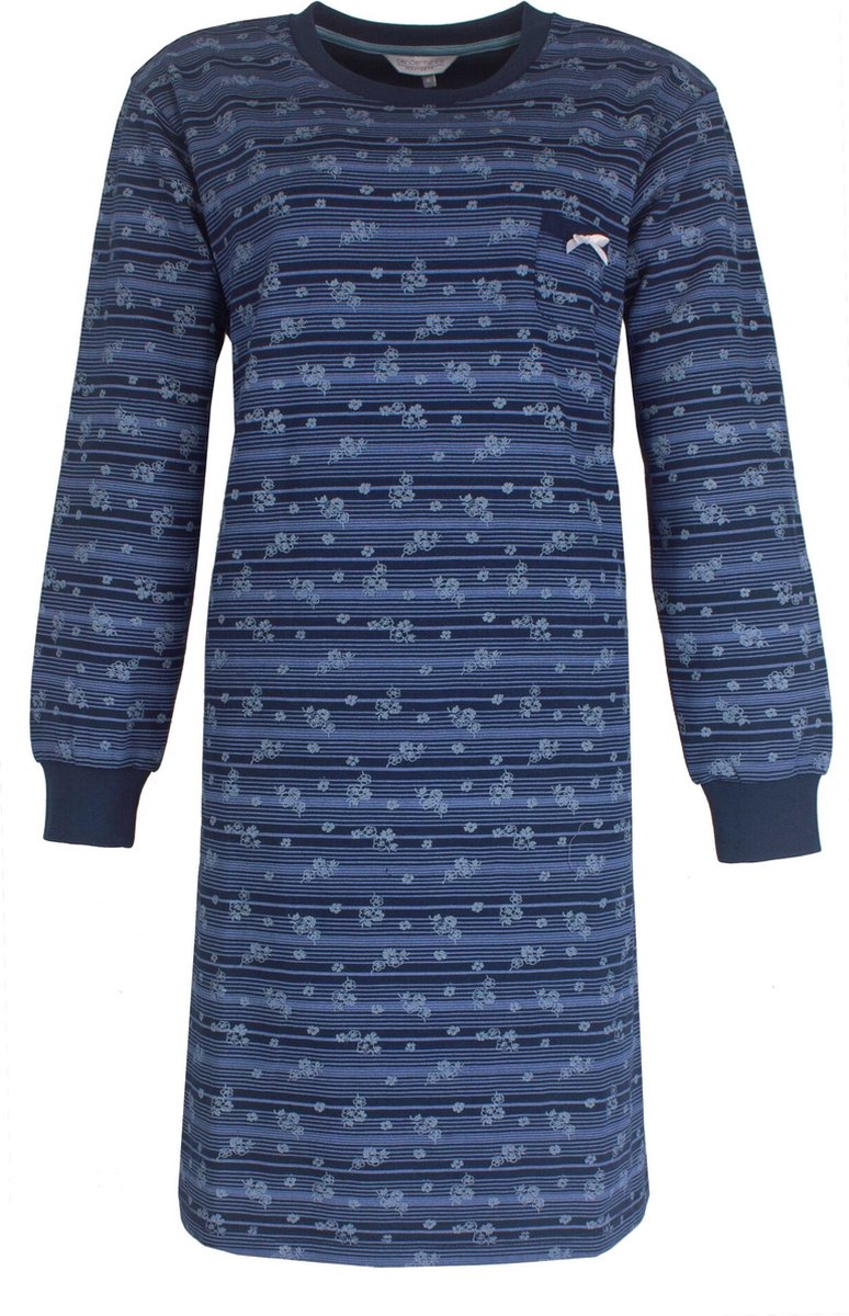 Tenderness Dames Nachthemd - Fleece - Bloemetjes - Donker Blauw