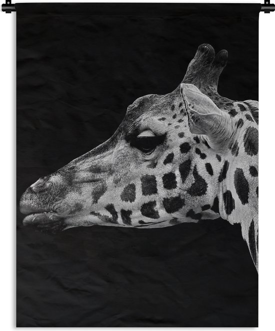 Wandkleed - Wanddoek - Dieren - Giraffe - Zwart - Wit - 60x80 cm - Wandtapijt