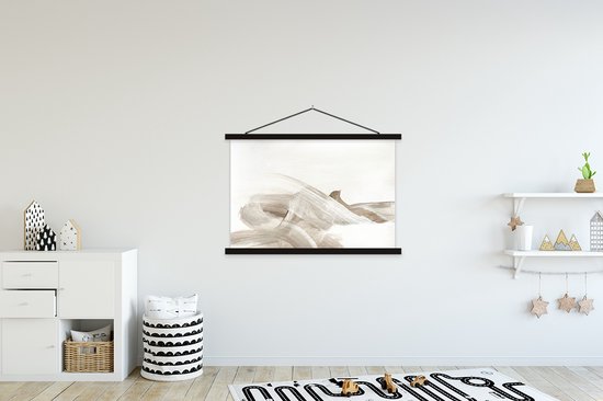 Posterhanger incl. Poster 120x80 cm - Schoolplaat - Abstract - Moderne kunst - Beige - Textielposter - Zwarte latten