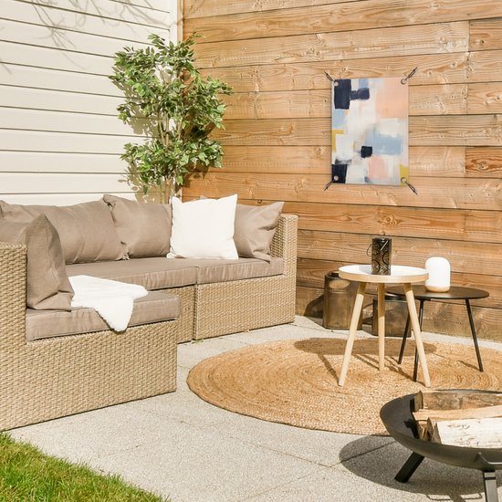 Tuinposter 30x40 cm - Tuindecoratie Kunst - Wit - Abstract - Modern - Poster voor in de tuin - Buiten decoratie - Schutting tuinschilderij - Tuindoek muurdecoratie - Wanddecoratie balkondoek
