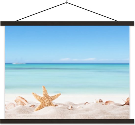 Porte-affiche avec affiche - Affiche scolaire - Plage - Mer - Coquillages - Étoile de mer - 40x30 cm - Lattes noires