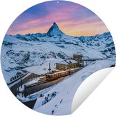 Tuincirkel Schemering bij het Zwitserse Matterhorn bij Gornergrat-bahn - 90x90 cm - Ronde Tuinposter - Buiten