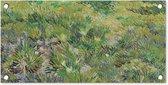Tuinposter Grasveld met bloemen en vlinders - Vincent van Gogh - 60x30 cm - Tuindoek - Buitenposter