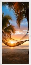 Deursticker Zonsondergang - Hangmat - Palmboom - 90x215 cm - Deurposter