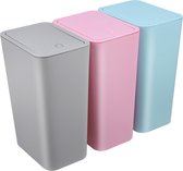Set van 3 badkamerafvalbakken, 10 liter cosmetica-emmer met pop-up deksel, kleine afvalbak voor badkamer, kantoor, keuken, slaapkamer, keukenafvalbak van PP-materiaal (blauw, roze, grijs)