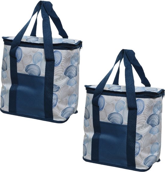 Blauwe koeltassen met schelpen print/opdruk 34 cm - 20 Liter - Maritiem - Koelboxen/koeltassen - Picknick/strand van Sam's Home — afbeelding 2