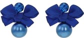 Behave oorbellen blauw strikje steentje parel 3 cm