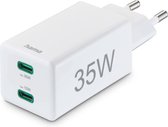 Hama Chargeur rapide, 2x USB-C, PD/ Qualcomm®, mini chargeur, 35 W, blanc