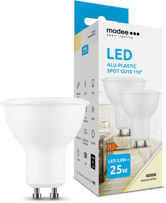 Modee Lighting - 2-PACK LED Spot - GU10 fitting - 2,8W vervangt 25W - 4000K helder wit licht