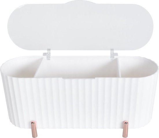 Foto: Make up pads organizer 3 vakken wattenschijfhouder wattenschijfhouder wattenschijfhouder wattenschijfdispenser wattenballen houder met deksel voor slaapkamer badkamer kaptafel wit 