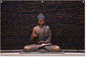 Tuinposter - Tuindoek - Tuinposters buiten - Boeddha - Buddha beeld - Bruin - Spiritueel - Meditatie - 120x80 cm - Tuin