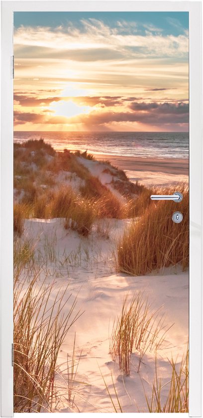 Sticker pour porte Dune - Plantes - Coucher de soleil - Plage - Mer - 85x215 cm - Affiche de porte