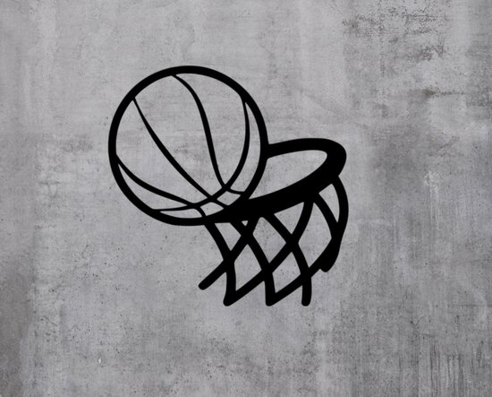 Djemzy - muurdecoratie woonkamer - wanddecoratie - hout - zwart - sport - Basketbal met ring - MDF 6 mm