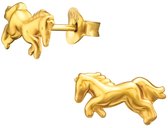 Joy|S - Zilveren paard oorbellen - 12 x 6 mm - oorknoppen - 14k goudplating - kinderoorbellen