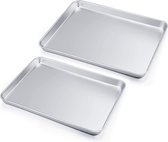 Lot de 2 plaques à gâteau en acier inoxydable - Plaque de cuisson et de service rectangulaire - Non toxique et lavable au lave-vaisselle. Rallonge pour plaque de cuisson