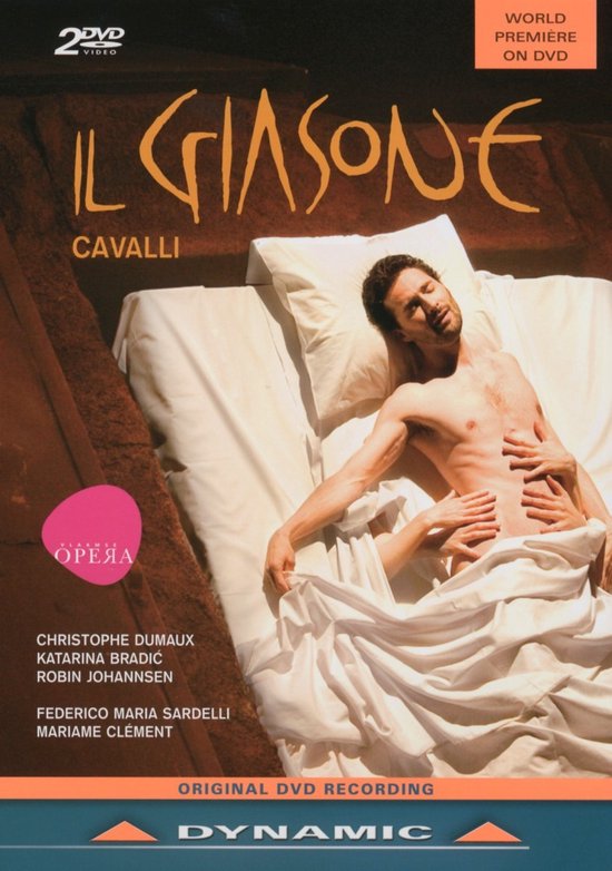 Een man ligt in bed, omringd door witte lakens. De tekst 'IL GIASONE CAVALLI' staat bovenaan.