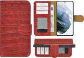 Convient pour Samsung Galaxy A54 Case - Bookcase - A54 Case Book Case Wallet Cuir Véritable Croco Rouge Cover