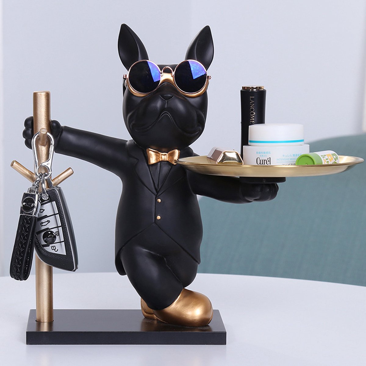 Franse Bulldog Beeld – Chique Decoratief Beeld – Kaarsen Sieraden Horloge Sleutel Houder - Zwart Goud - Resin - Art Sculptuur - NovaWare
