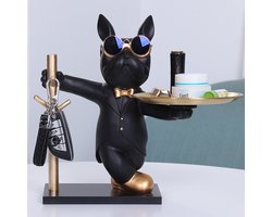 Franse Bulldog Beeld – Chique Decoratief Beeld – Kaarsen Sieraden Horloge Sleutel Houder - Decoratie Woonkamer- Zwart Goud - Resin - Art Sculptuur