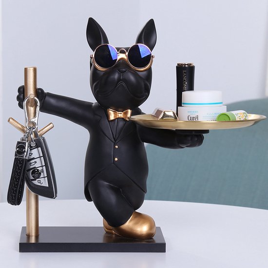Franse Bulldog Beeld – Chique Decoratief Beeld – Kaarsen Sieraden Horloge Sleutel Houder - Zwart Goud - Resin - Art Sculptuur