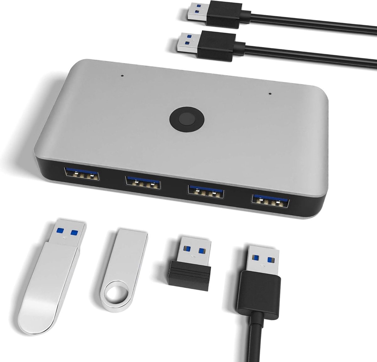 iFoulki USB 3.0-schakelaar 4 poorten voor 2 pc's, 2 ingangen 4 uitgangen USB-schakelaar voor printer Toetsenbord Muis USB-flashdrive Externe harde schijf Scanner 2 USB 3.0-kabels meegeleverd