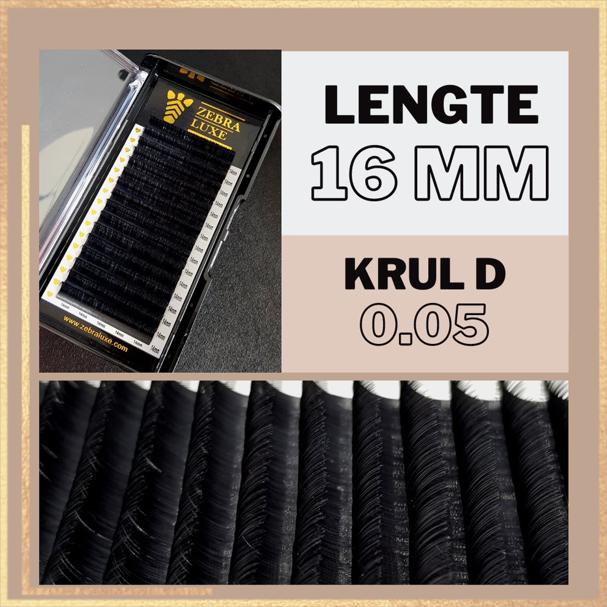 Wimpers Zebra Luxe - D Krul – Dikte 0.05 – Lengte 16 mm – 16 rijen in een tray - nepwimpers - Volume - wimperextensions - Russian volume - D crul