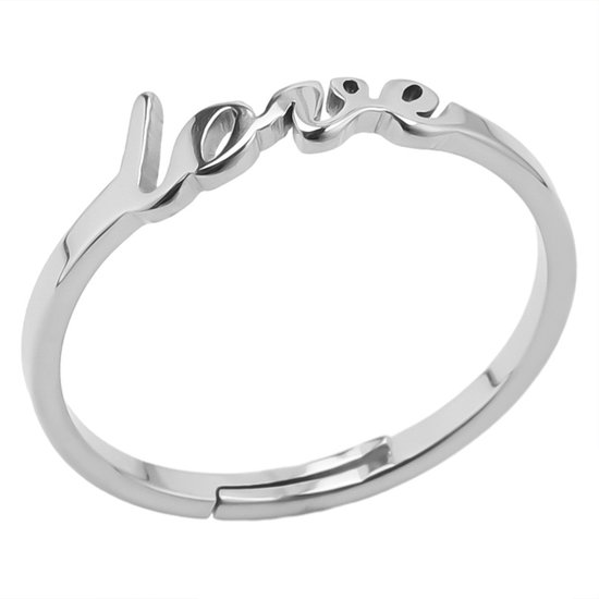 Plux Fashion Love Ring - Zilver - Verstelbare Ring - Stainless Steel - Heren - Dames - Sieraden - Silver Ring - Adjustable Ring - Love Ring - Sieraden Cadeau - Luxe Style - Duurzame Kwaliteit - Valentijn