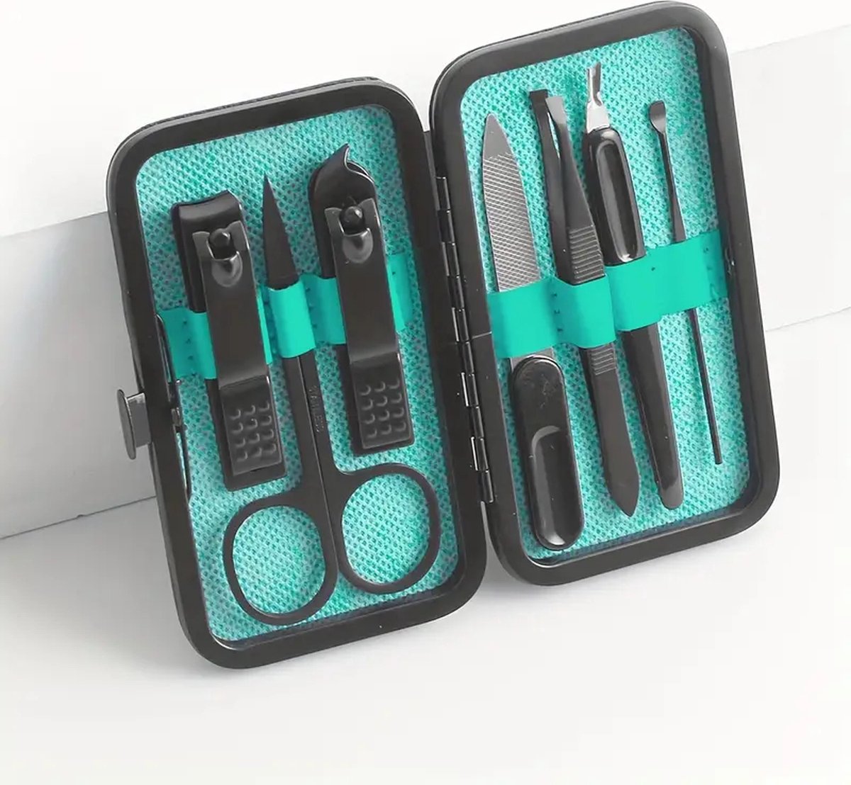 Luxe Blauwe 7-in-1 Manicure Set - Nagelknipper, Schuine Nagelknipper, Wenkbrauwtrimmer, Dode Huidvork, Pincet, Comfortabele Oorpincet - Voor Mannen en Vrouwen