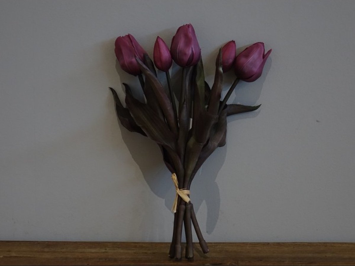 Countryfield - Kunst tulpen- -bloemen-kunst-voorjaar-Fuchsia- Tulp Boeket Fuchsia- Decoration4style - 30cm - 5 stelen - nep tulpen die net echt lijken - real touch tulpen - kunstbloemen
