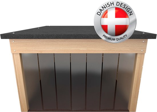 Robotmaaier garage hout Cube maat M | Beschermhoes met transparante gordijnen, luchtventilatie, verstelbare voeten, asfalt dak