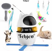 TEBJEN Laser Kattenspeeltjes – Katten Veertjes - Automatisch Interactief Speelgoed Katten – Kattencadeaus – Kat – Kitten – Laserspeelgoed – Speelgoedmuis – Dierenborstel – Laserpen - Wit