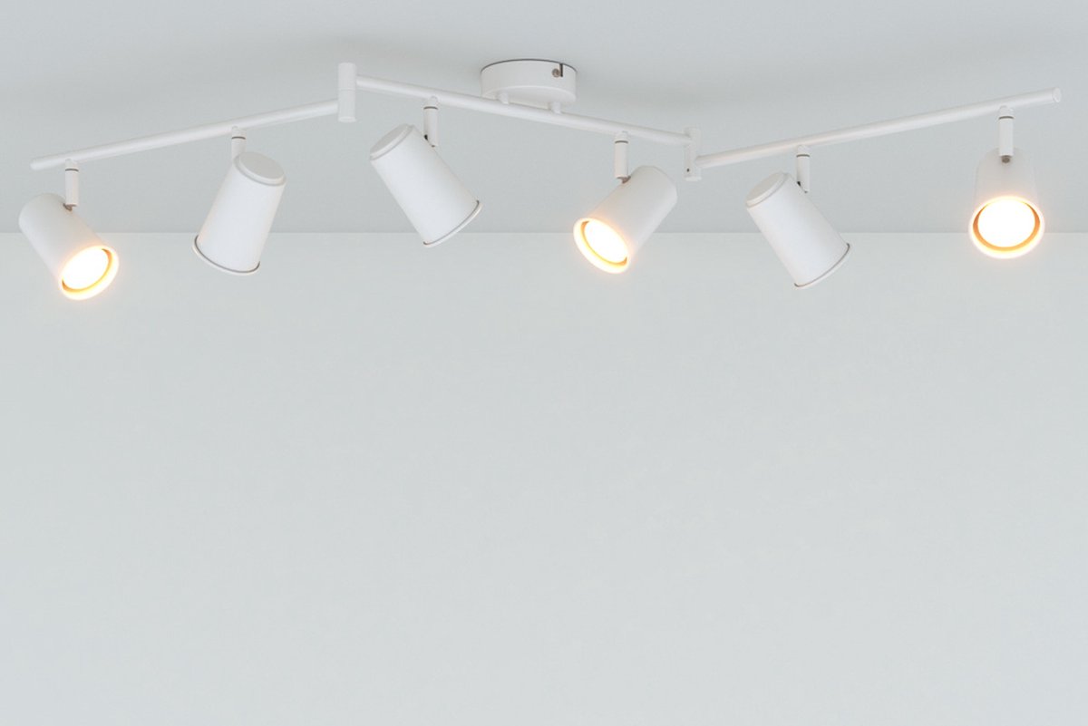 HOFTRONIC – Riga Witte LED plafondlamp 6 spots – kantelbaar en draaibaar – opbouwspots zwart – GU10 fitting - Plafondspots - IP20 - woonkamer en gang